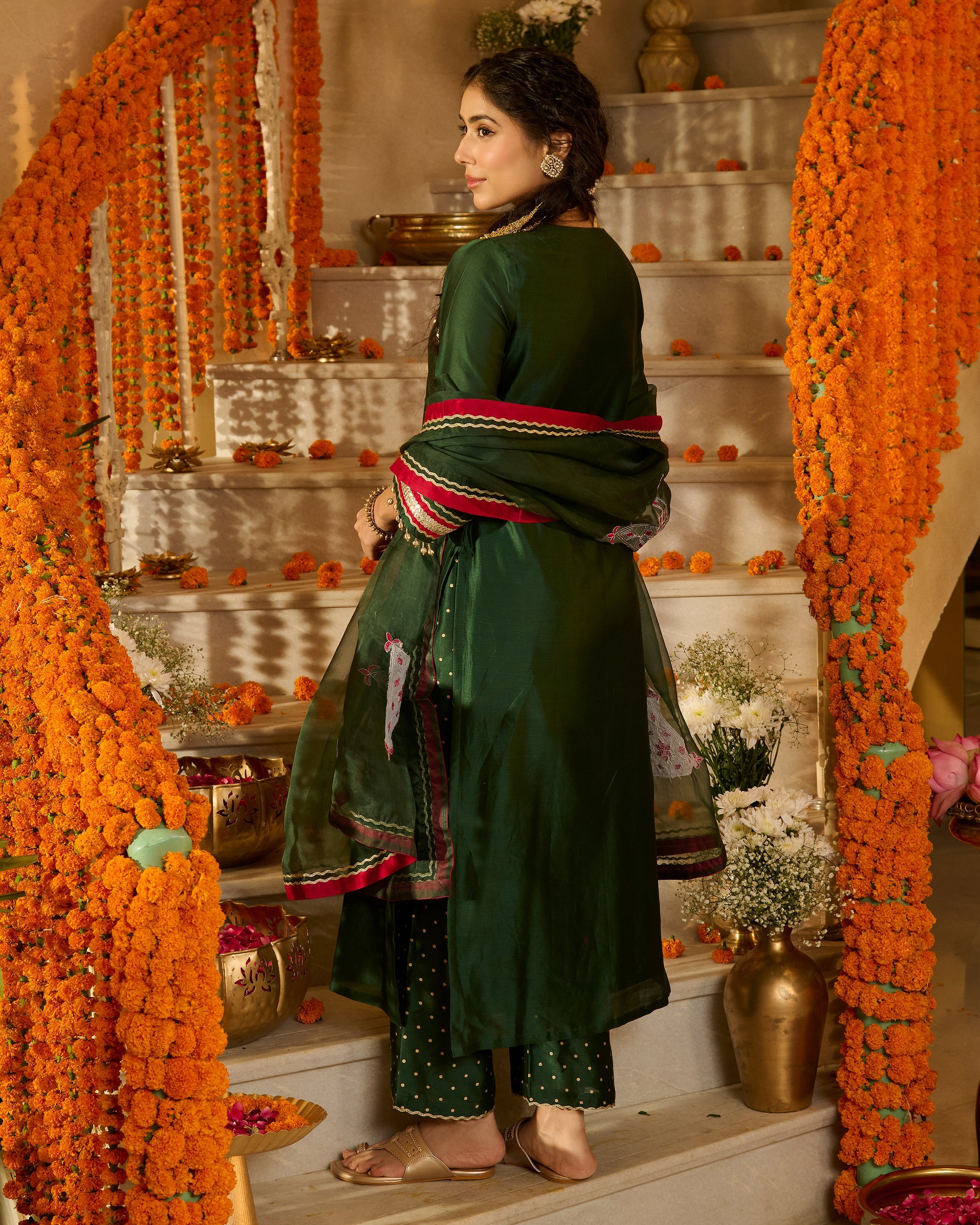Divyana Green Solid Chanderi Suit Set