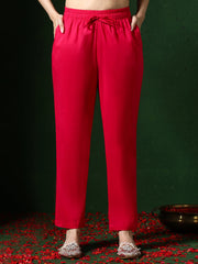 Floral Embroidered A-Line Pure Cotton Kurta & Trousers Sets