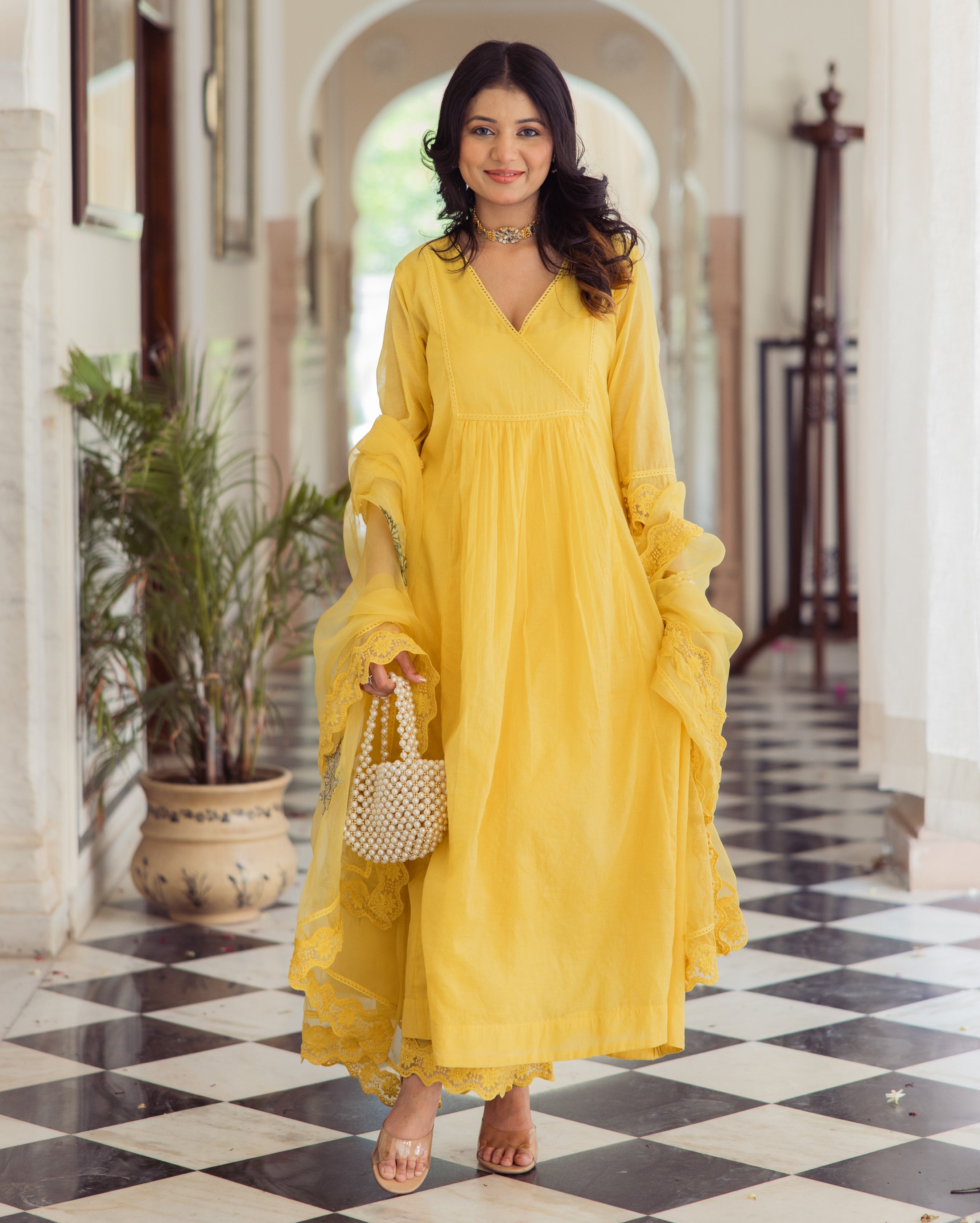 Sakshi Yellow Embroidered Chanderi Suit Set