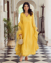 Sakshi Yellow Embroidered Chanderi Suit Set