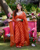 Raksha Orange Leheriya Cotton Suit Set
