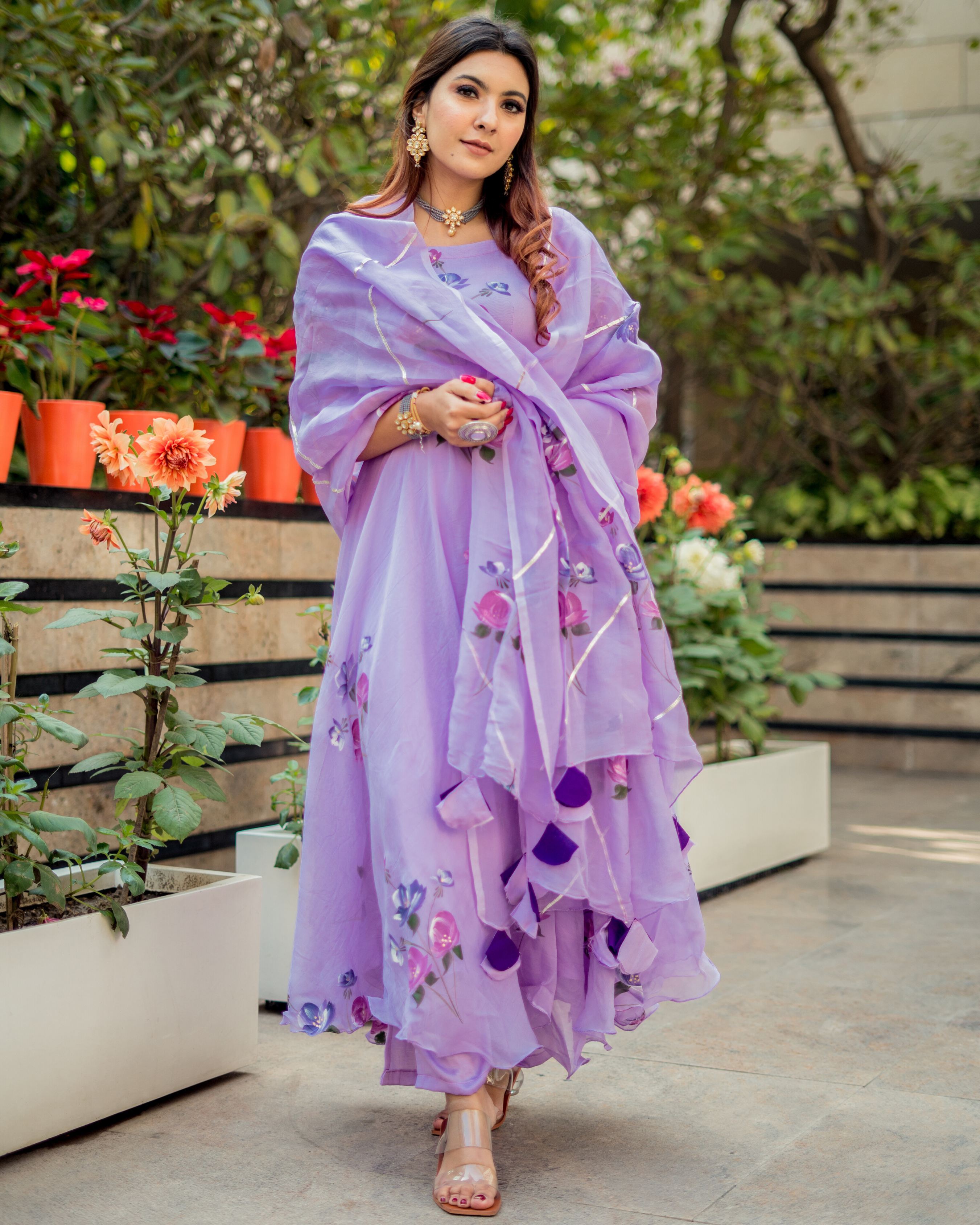 Lilac Organza Handpainted Suit Set