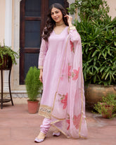 Parijat Lilac Handpainted Chanderi Suit Set