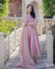 Mary Mauve Embroidered Chanderi Suit Set