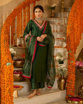 Divyana Green Solid Chanderi Suit Set