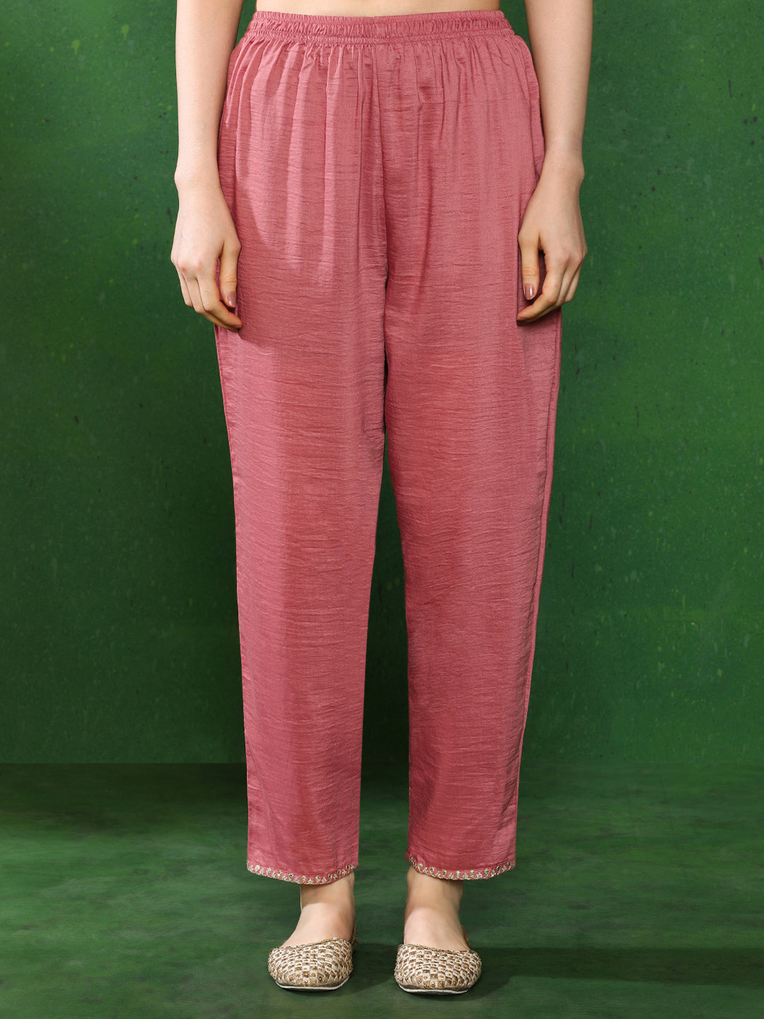 Solid Embroidered Straight Kurta & Trousers Sets