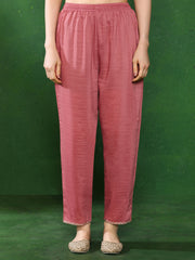 Solid Embroidered Straight Kurta & Trousers Sets