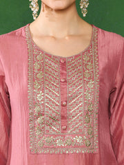 Solid Embroidered Straight Kurta & Trousers Sets