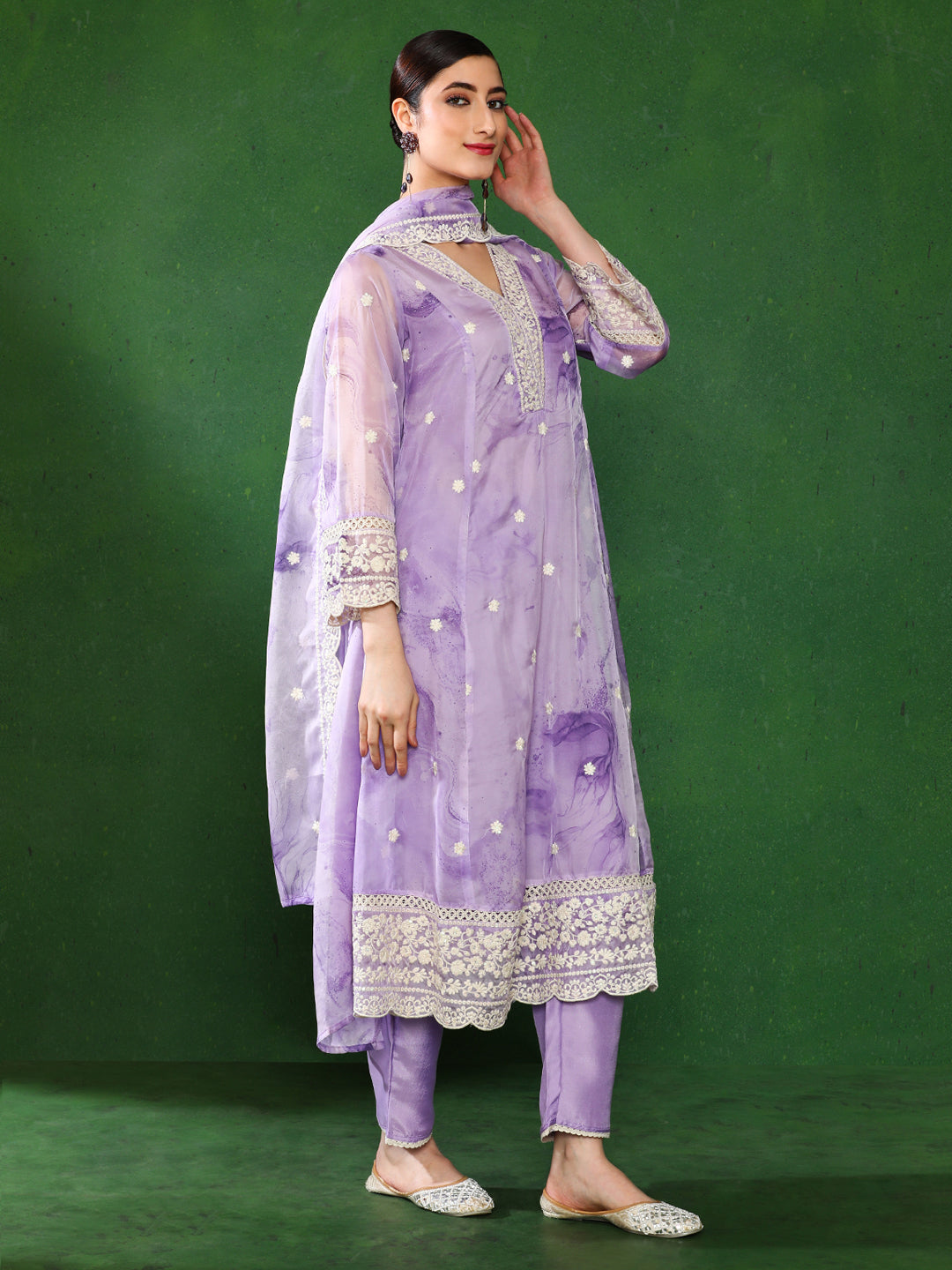 Floral Embroidered A-Line Kurta & Trousers Sets