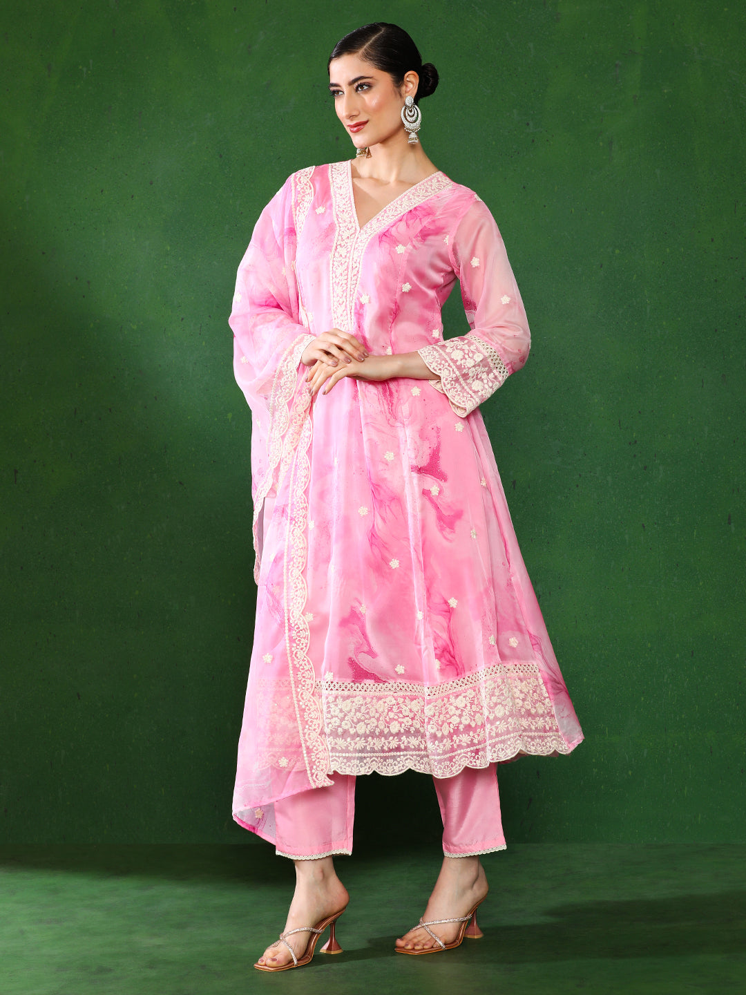 Floral Embroidered A-Line Kurta & Trousers Sets