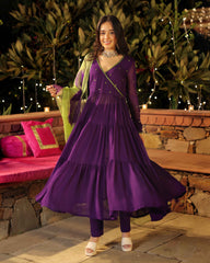 Mystic Mirage Purple Mirror Work Georgette Suit Set