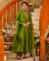 Anandi Green Solid Chanderi Suit Set