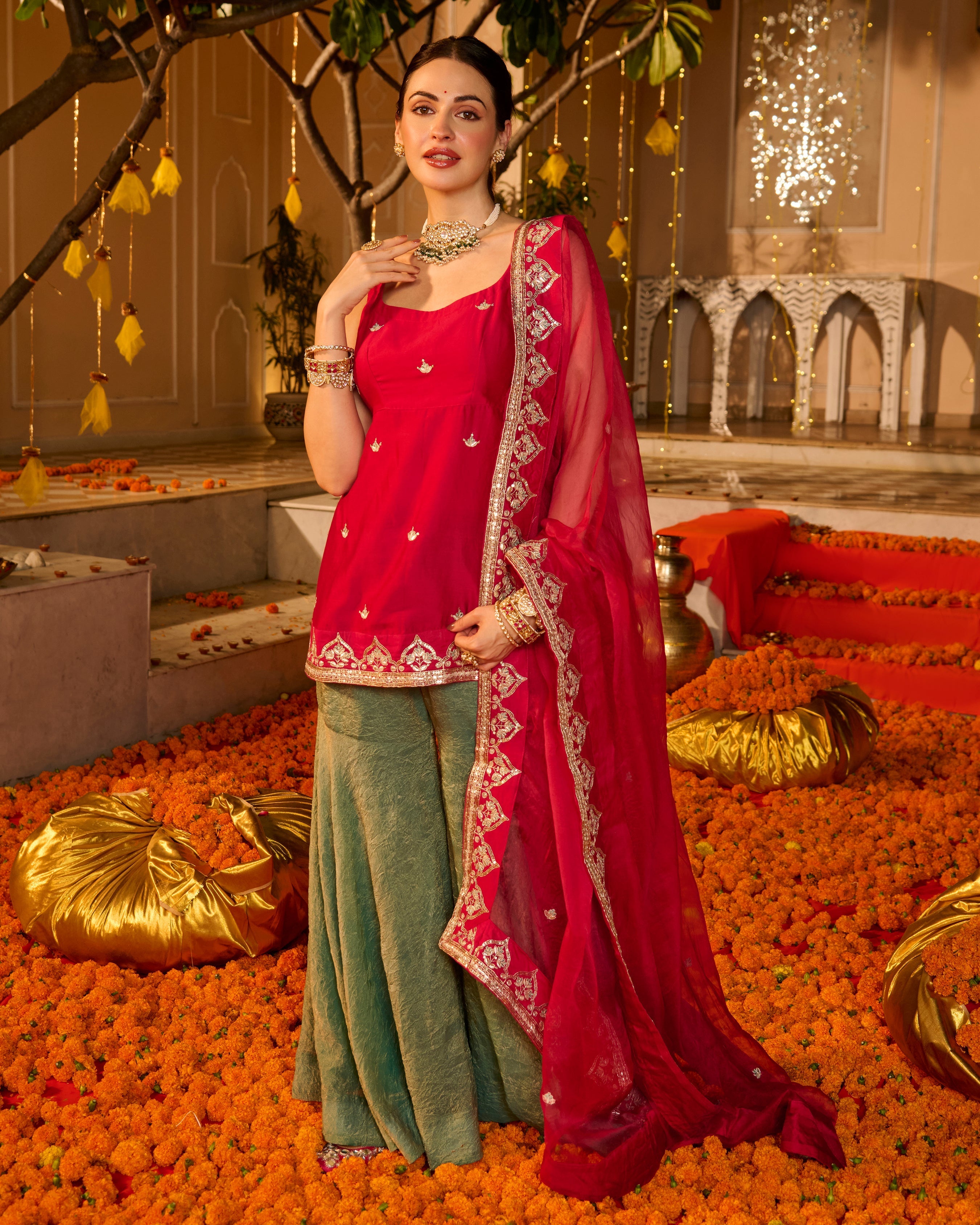 Vesna Pink Solid Chanderi Sharara Set