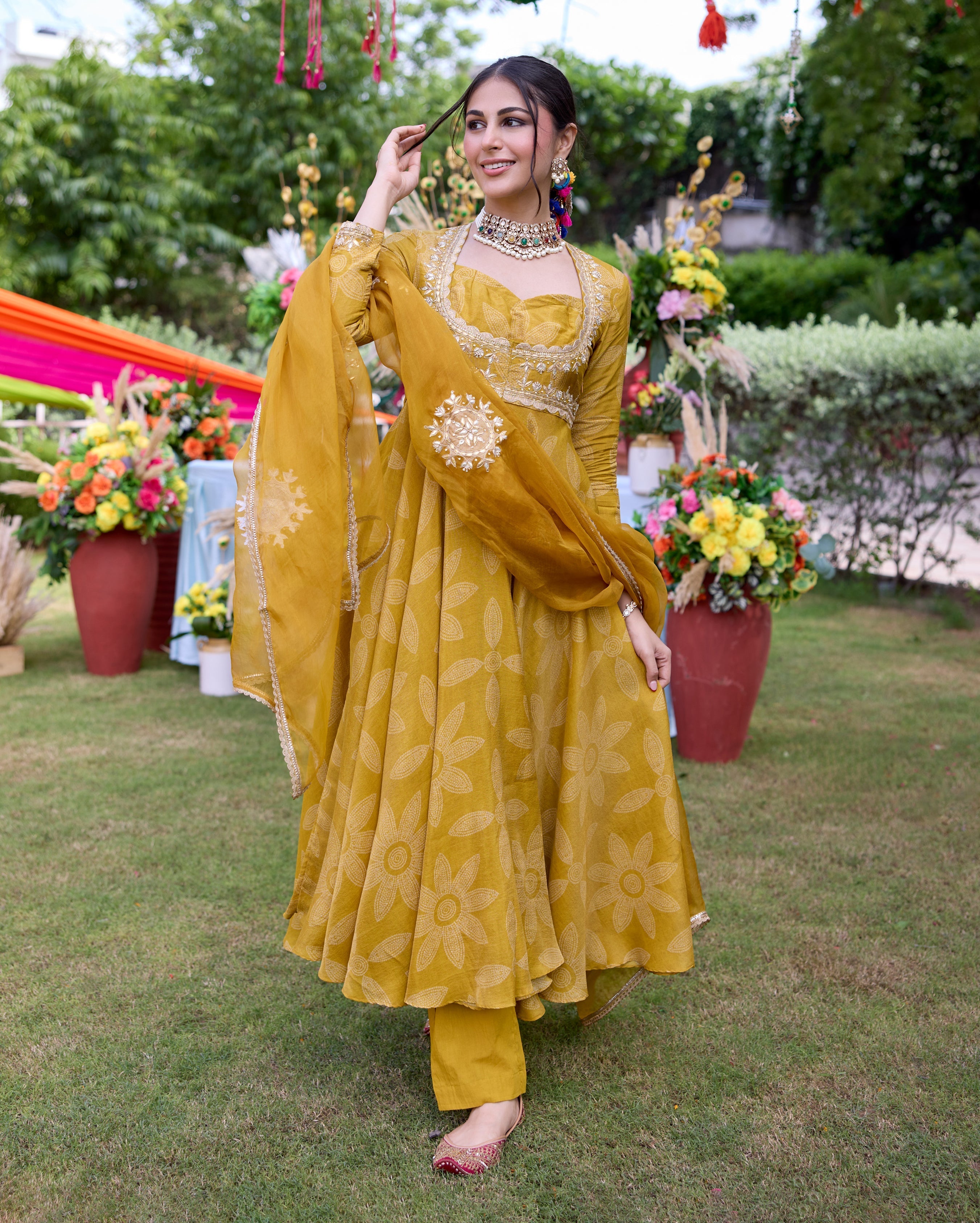 Teela Mustard Bandhani Chanderi Suit Set