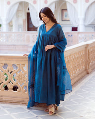 Desi Blue Embroidered Chanderi Suit Set