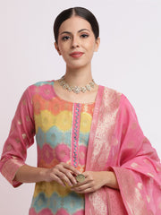 Woven Design Jacquard Festive Kurta Set With Dupatta