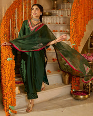 Divyana Green Solid Chanderi Suit Set