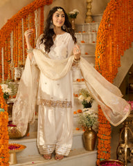 Devi Off White Solid Chanderi Farsi Salwar Set