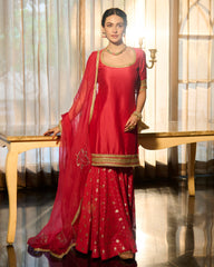 Nandika Pink Solid Chanderi Sharara Set