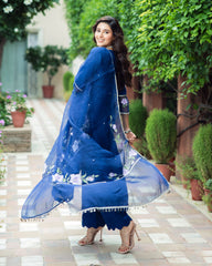 Molshree Blue Handpainted Chanderi Suit Set