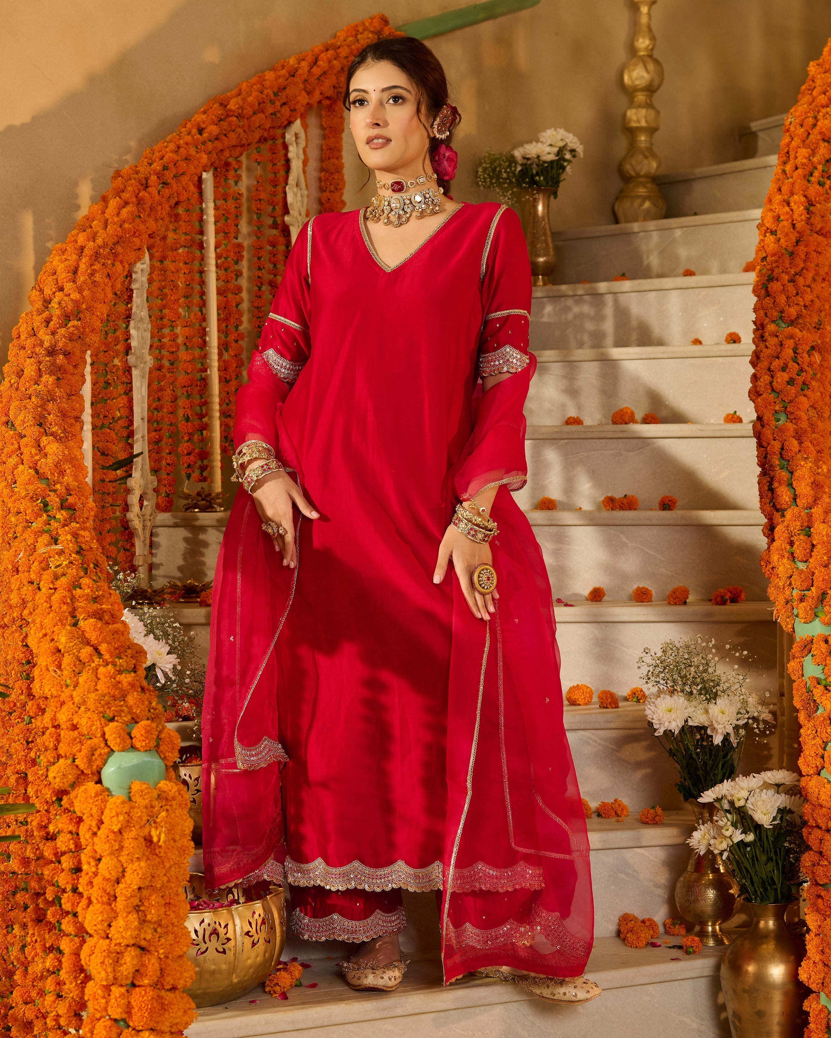 Tarini Magenta Solid Chanderi Suit Set