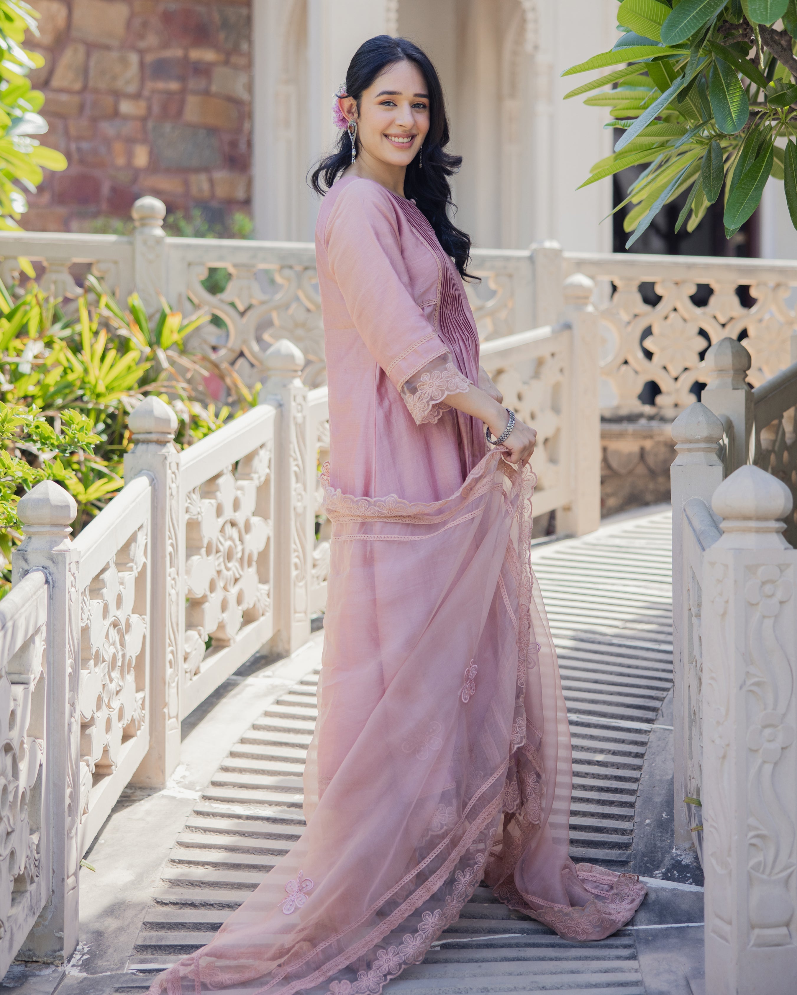 Mary Mauve Embroidered Chanderi Suit Set