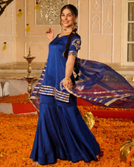Keerti Blue Solid Satin Sharara Set
