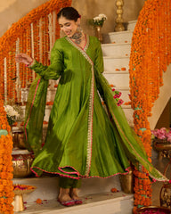 Anandi Green Solid Chanderi Suit Set