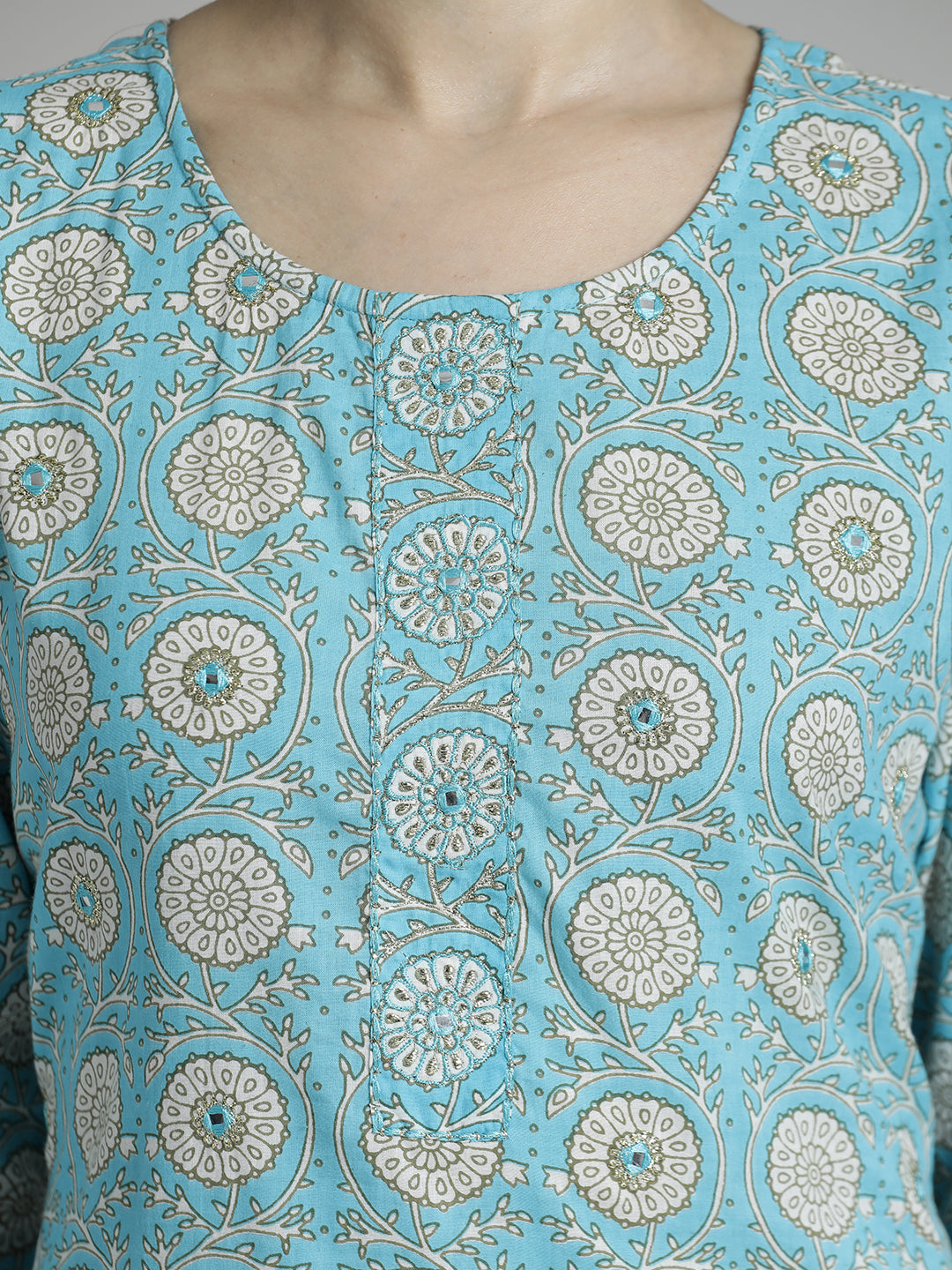 Floral Printed Pure Cotton Kurta Set With Dupatta