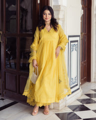 Sakshi Yellow Embroidered Chanderi Suit Set
