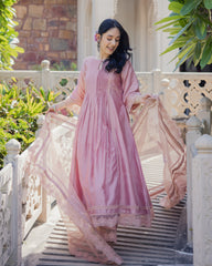 Mary Mauve Embroidered Chanderi Suit Set