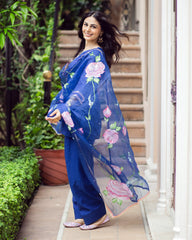 Padma Blue Handpainted Chanderi Suit Set