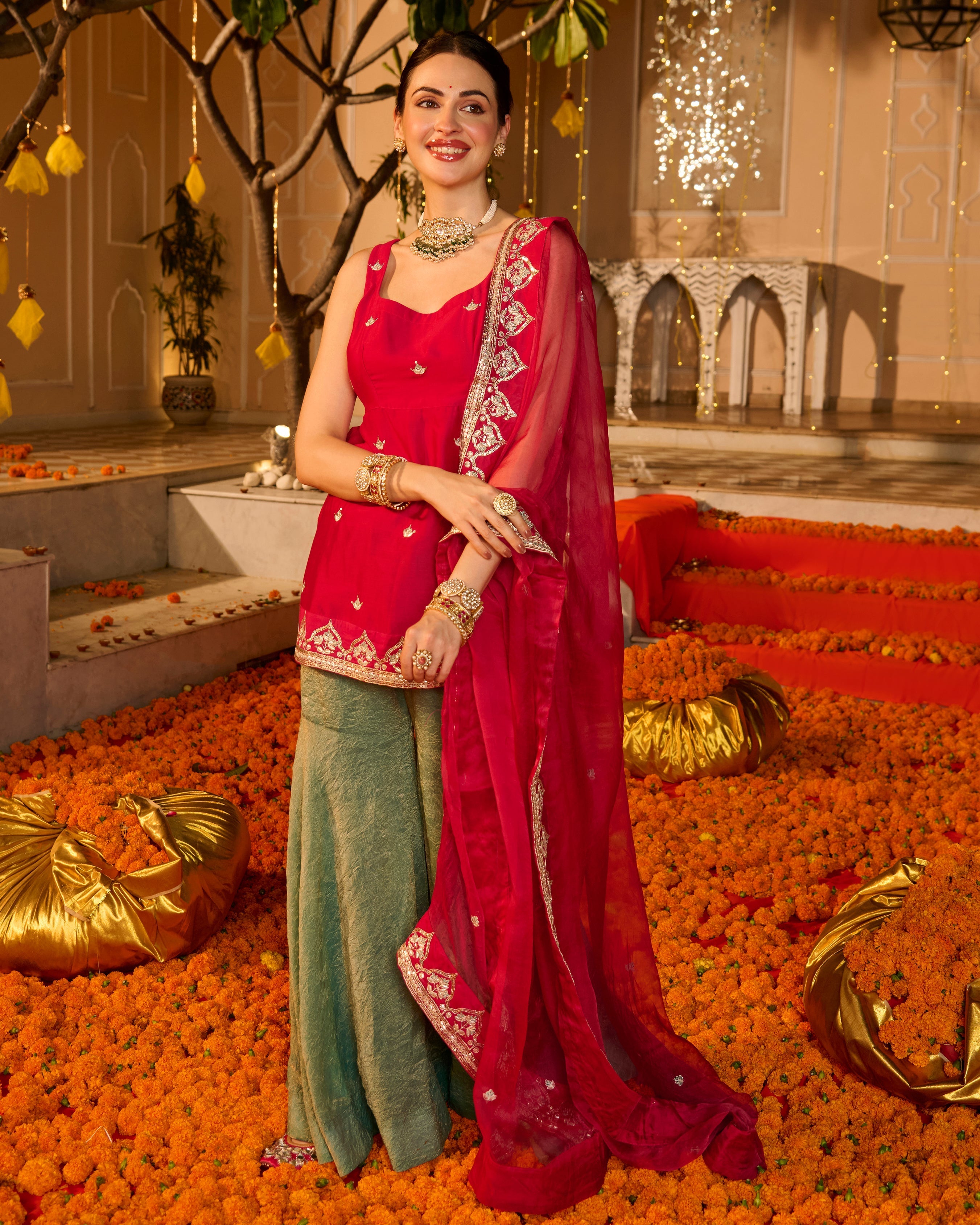 Vesna Pink Solid Chanderi Sharara Set