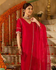 Tarini Magenta Solid Chanderi Suit Set