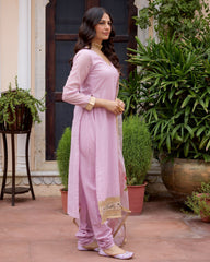 Parijat Lilac Handpainted Chanderi Suit Set