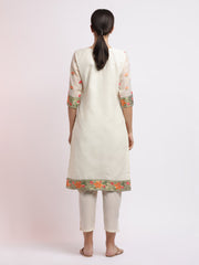 Off White Embroidered Chanderi Cotton Kurta Set With Dupatta