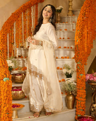 Devi Off White Solid Chanderi Farsi Salwar Set