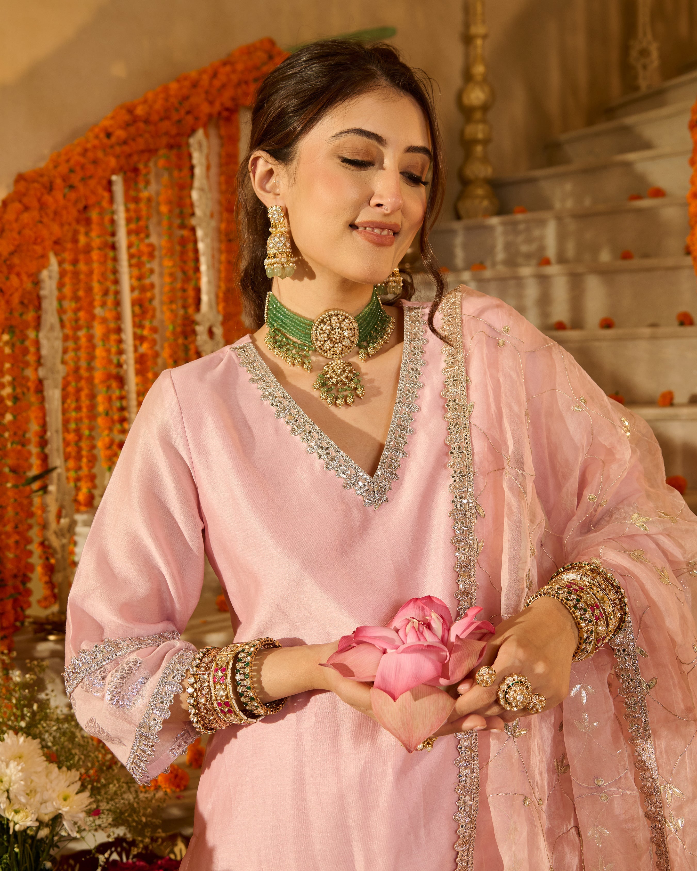 Archita Light Pink Solid Chanderi Suit Set
