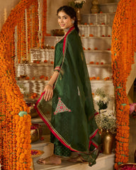 Divyana Green Solid Chanderi Suit Set