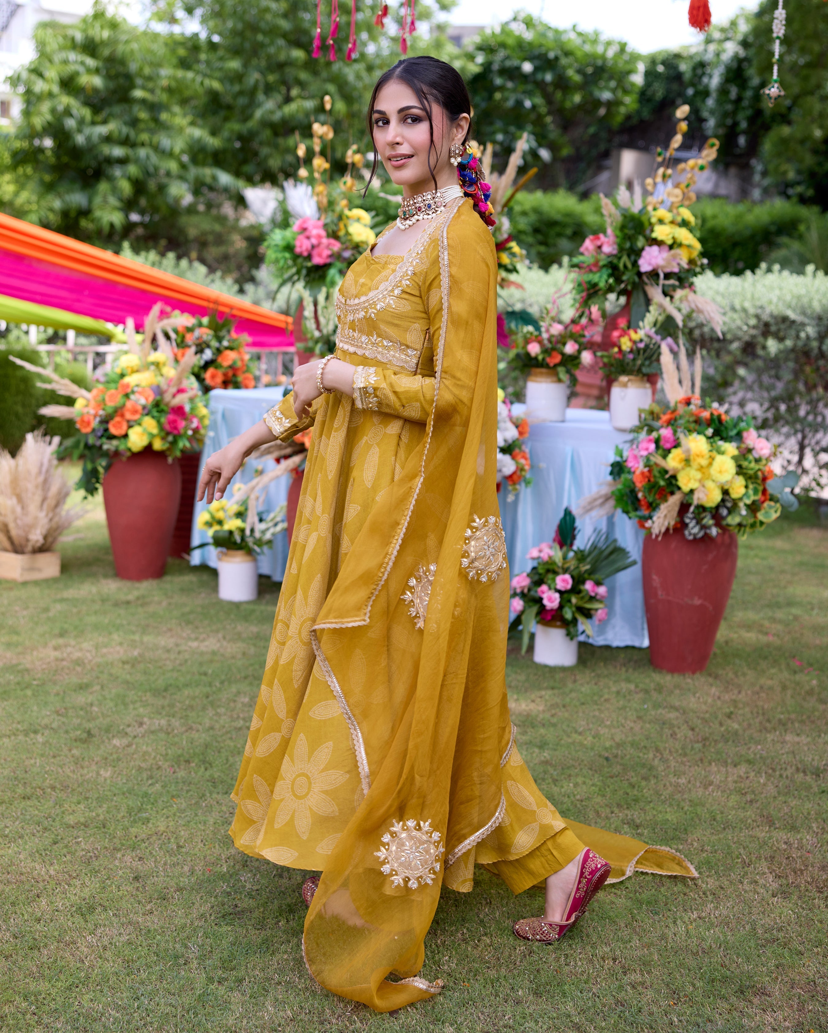 Teela Mustard Bandhani Chanderi Suit Set