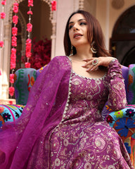 Floral Lavender Hues Printed Chanderi Suit Set