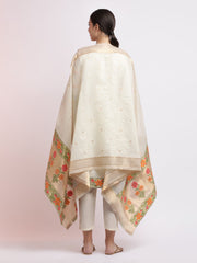 Off White Embroidered Chanderi Cotton Kurta Set With Dupatta
