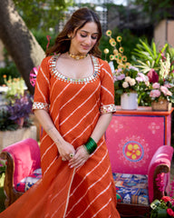Raksha Orange Leheriya Cotton Suit Set