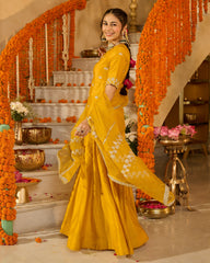 Charvi Yellow Solid Chanderi Suit Set
