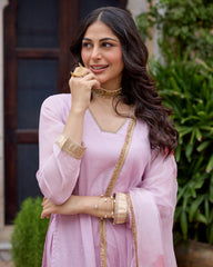 Parijat Lilac Handpainted Chanderi Suit Set