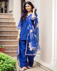 Padma Blue Handpainted Chanderi Suit Set