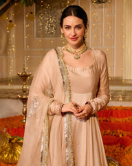Padma Beige Solid Chanderi Suit Set