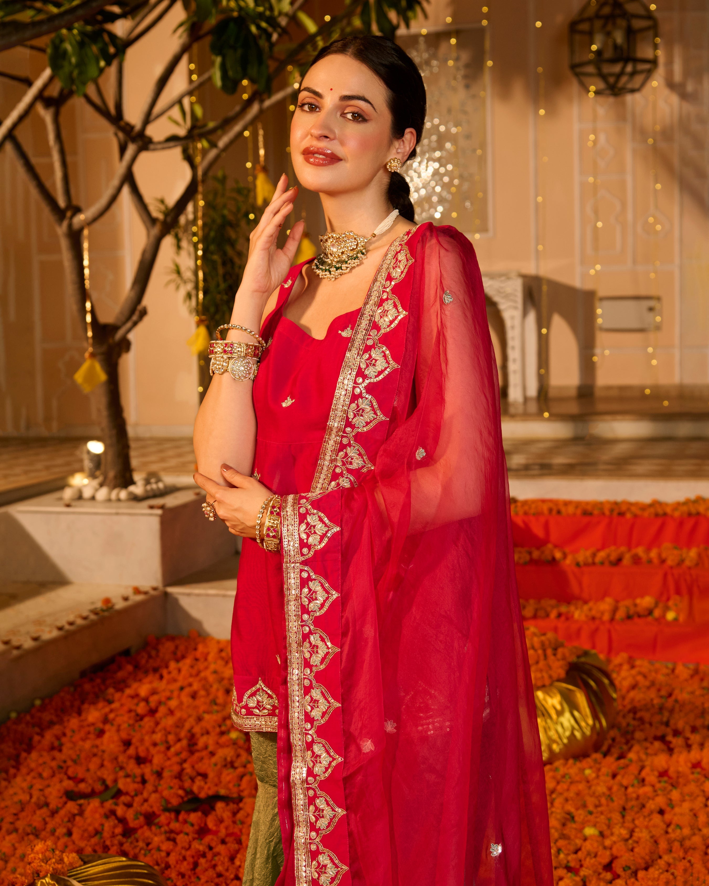 Vesna Pink Solid Chanderi Sharara Set