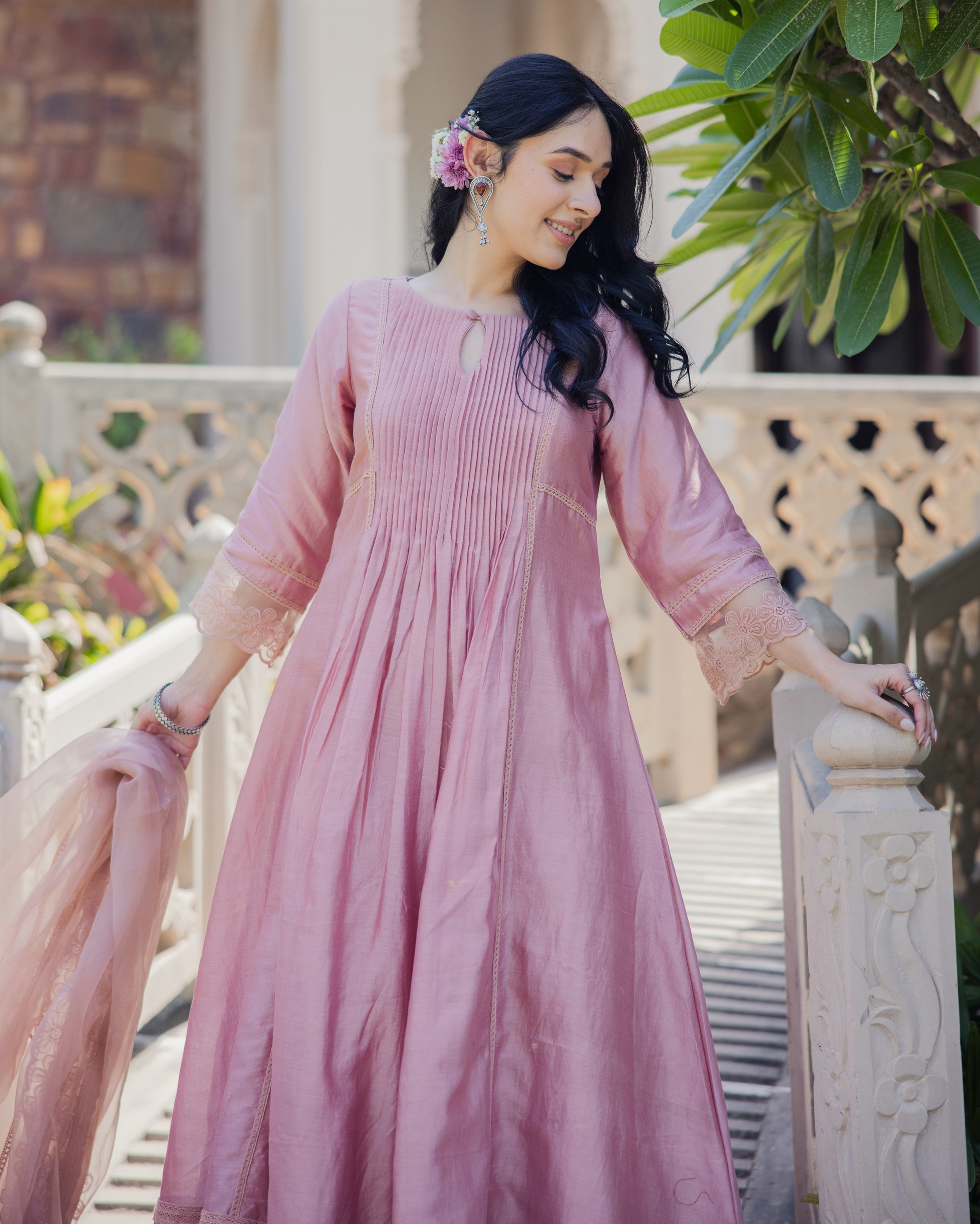 Mary Mauve Embroidered Chanderi Suit Set