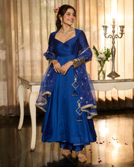 Harshini Blue Solid Chanderi Suit Set